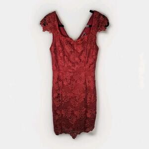 Nikibiki Red Lace Midi Bodycon Slimming Dress Sz Small Formal Special Occasion